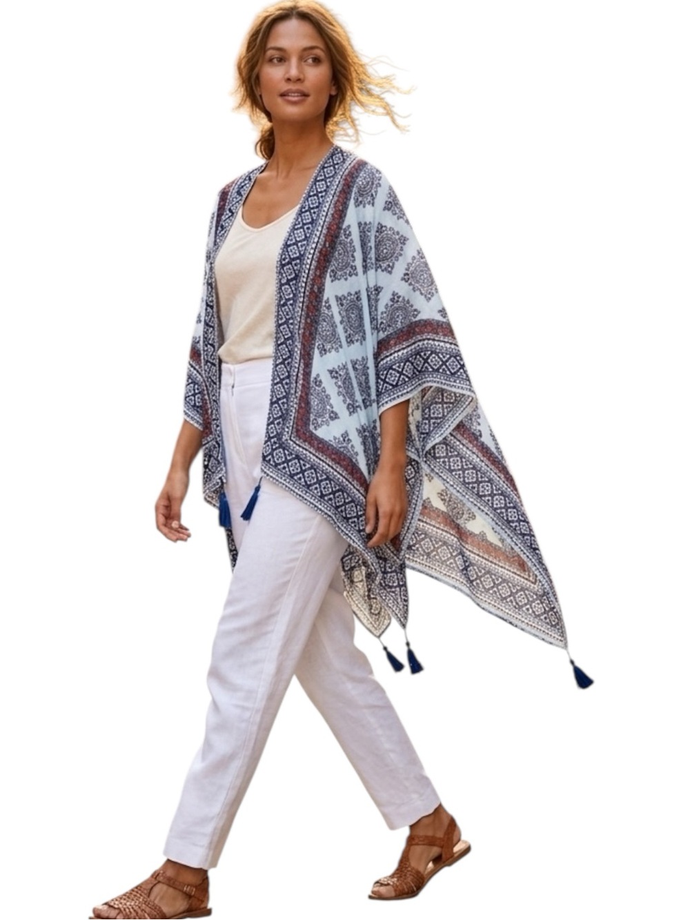 Vince Camuto Ruana Top Tassel Open Front Poncho Wrap Shawl Kimono Cover O/S
